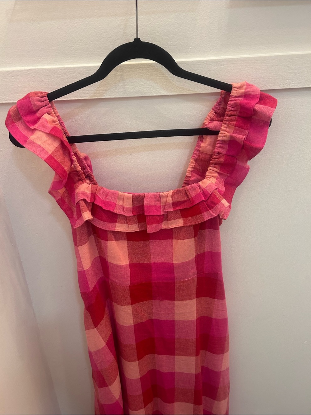 Kate Spade Ruffle-Trim Pink Plaid Midi Dress - Linen and Viscose with POCKETS - Picture 4 of 7
